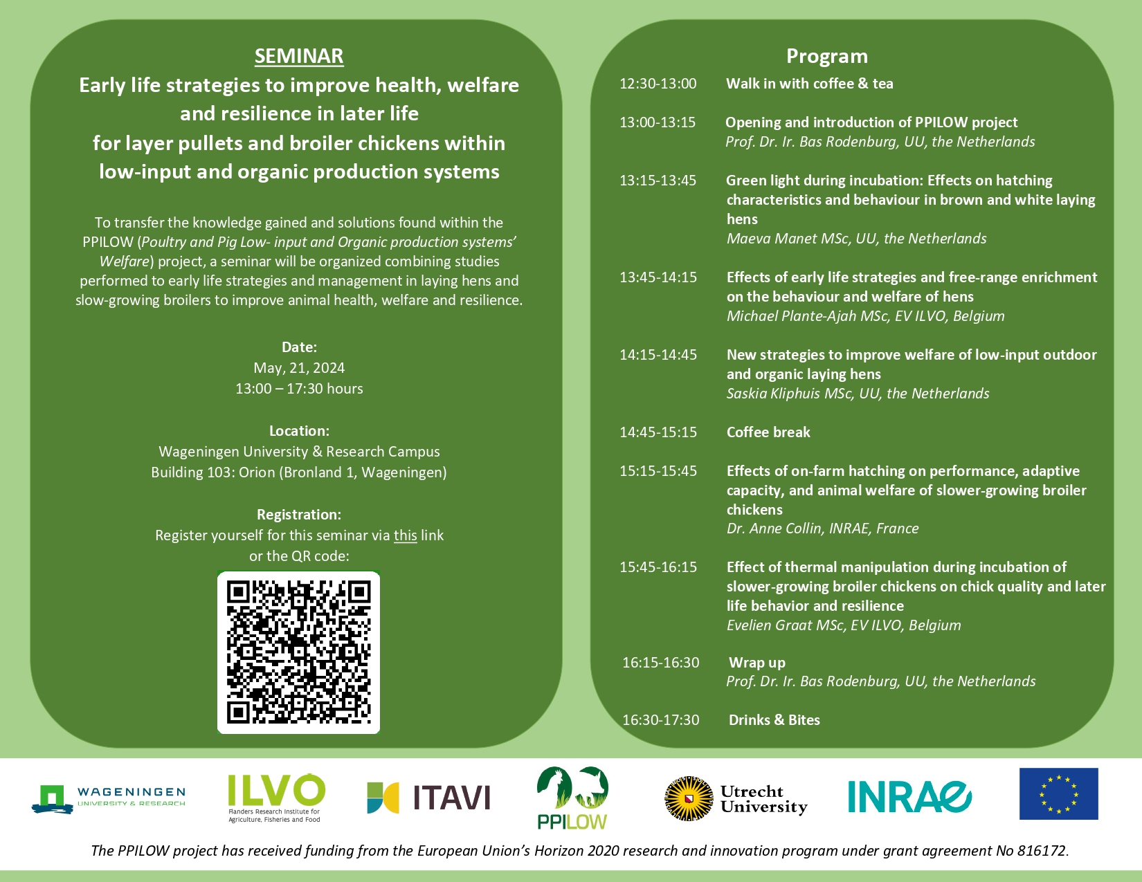 PPILOW seminar: Early life strategies to improve health, welfare and resilience in later life for layer pullets and broiler chickens within low-input and organic production systems