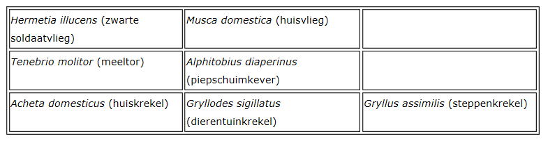 Insectenspecies toegelaten 